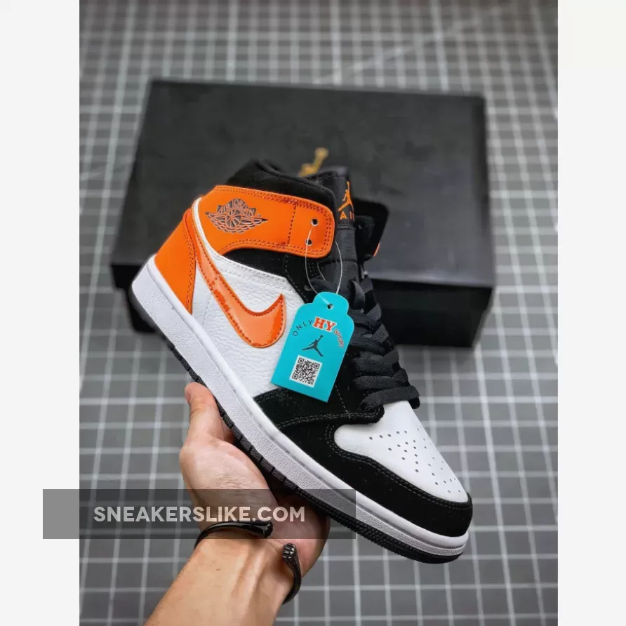 Air Jordan 1 Mid Shattered Backboard Black/Starfish-White AJ1 - air jordan 1 mid black/starfish-starfish-white