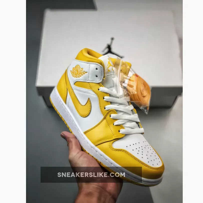 Air Jordan 1 Mid White Yellow BQ6472-117 Cyan Jordan 1