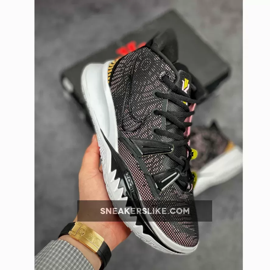 Nike Kyrie 7 'Embroidered Heels' Black Yellow Pink #nike kyrie 7 yellow