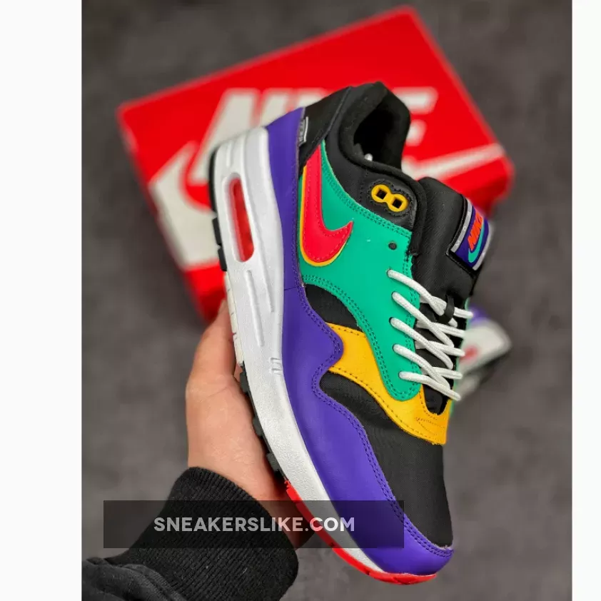 Nike Air Max 1 'Windbreaker' BLACK/FLASH CRIMSON-KINETIC GREEN-PSYCHIC PURPLE-UNIVERSITY GOLD-WHITE Air Max 1 Windbreaker Se