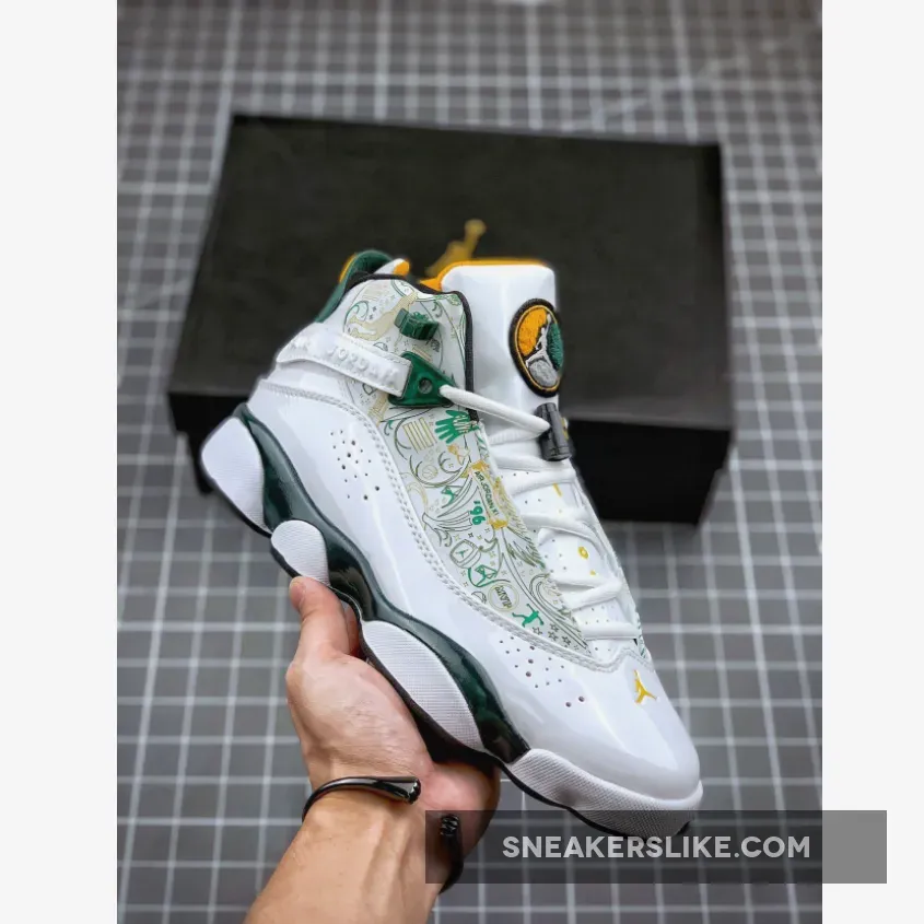 Jordan 6 Rings 'Seattle' White/Black–Dark Pine–Taxi - black and white 6 rings