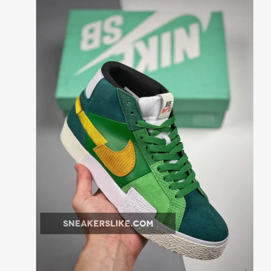 Nike SB Blazer Mid 'Mosaic' Aloe Verde/Rainforest/Spinach Green #nike rainforest green