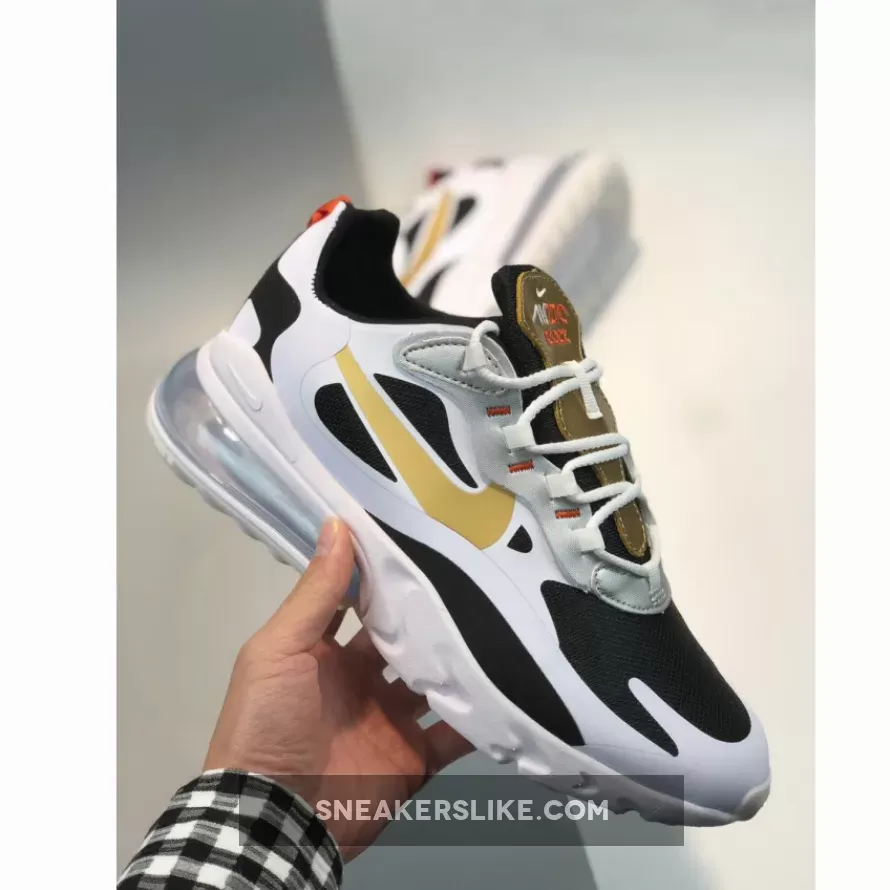 Nike Air Max 270 React Black/White-Metallic Gold CT3433-001 New Releases