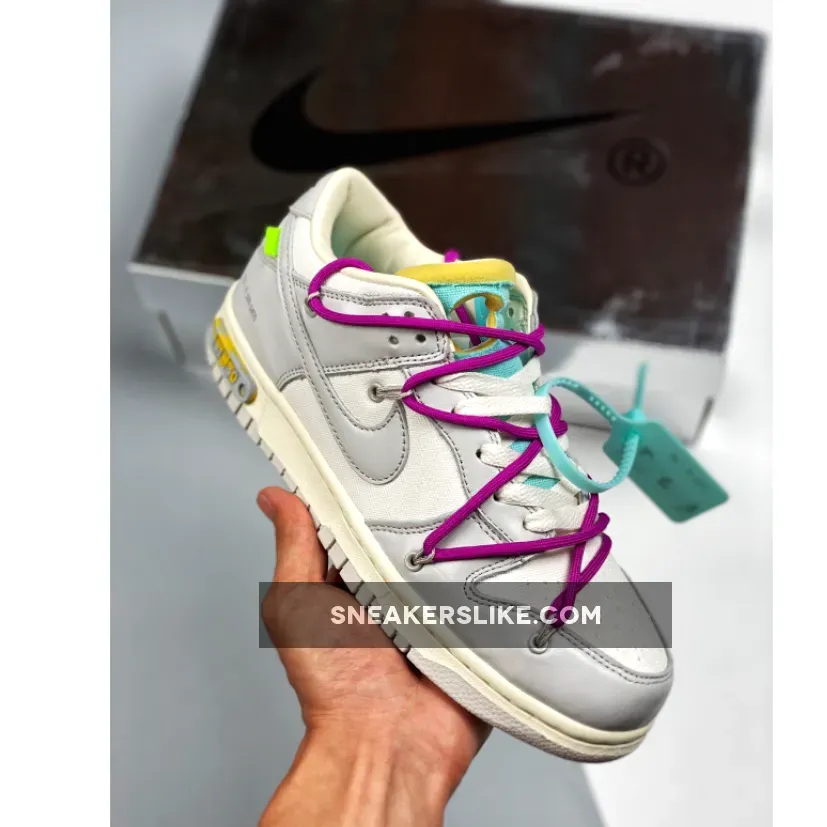 Off-White X Nike Dunk Low '21 Of 50' Sail Grey Green Restock