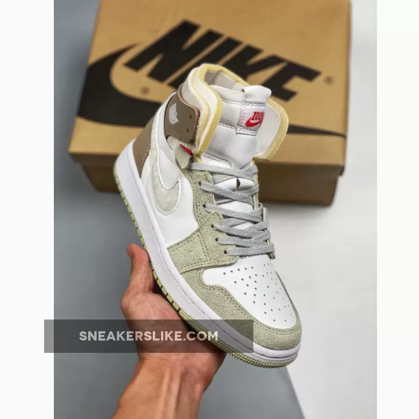 Air Jordan 1 High Zoom CMFT White Khaki CT0979-102 / olive color shoes