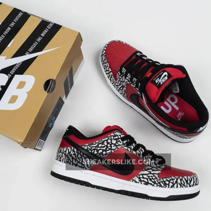 Supreme x Nike Dunk Low Premium SB 'Red Cement' supreme dunk red