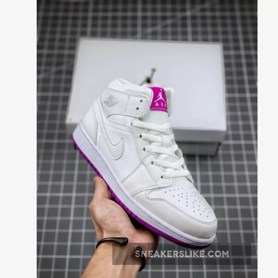 Grade School Nike Air Jordan 1 Mid White Fuchsia Blast 555112-100 To Buy