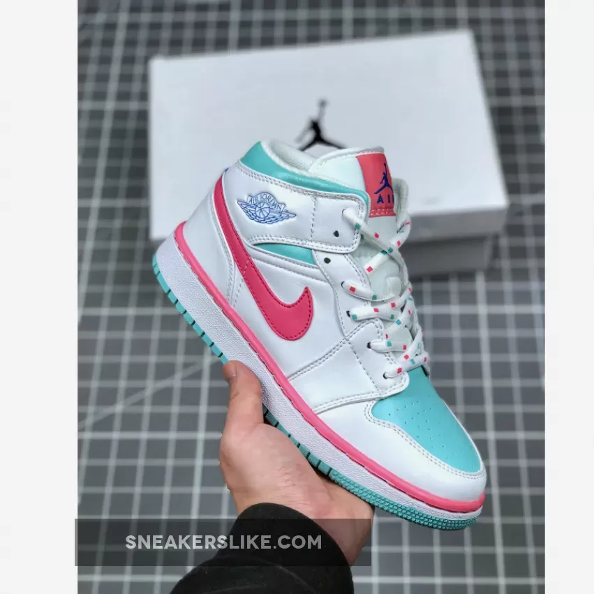 Air Jordan 1 Mid GS White/Digital Pink-Aurora Green-Soar #nike digital pink