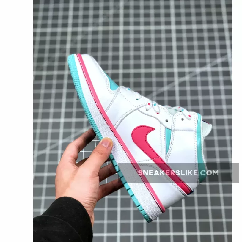 Air Jordan 1 Mid GS White/Digital Pink-Aurora Green-Soar #nike digital pink