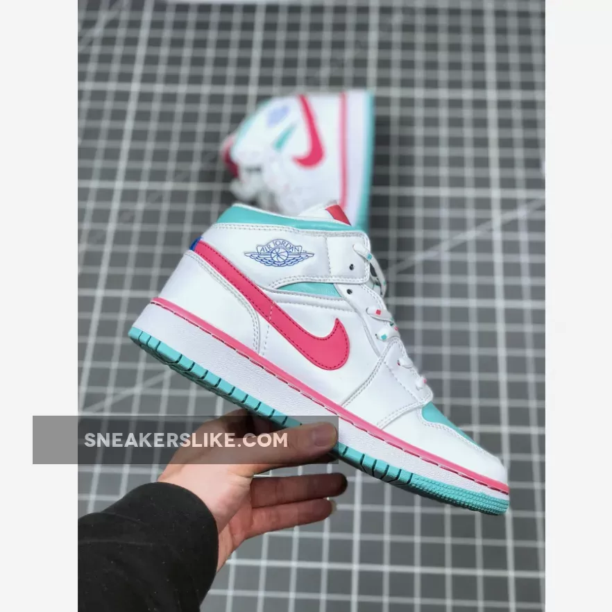 Air Jordan 1 Mid GS White/Digital Pink-Aurora Green-Soar #nike digital pink
