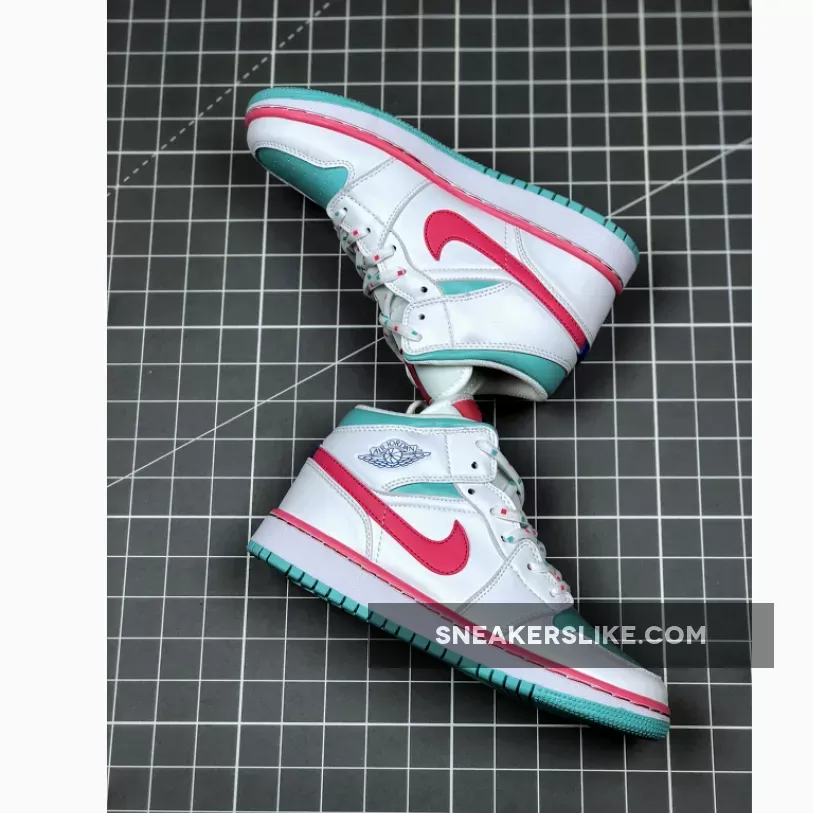 Air Jordan 1 Mid GS White/Digital Pink-Aurora Green-Soar #nike digital pink