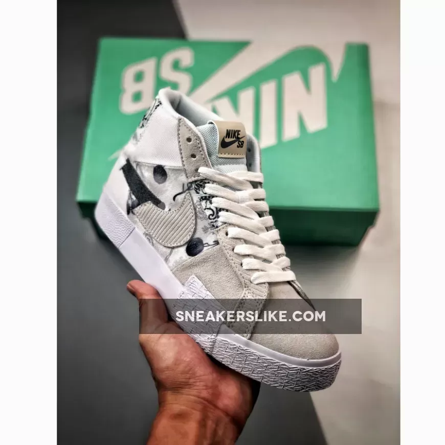 Women Nike Zoom Blazer Edge Floral Bandana White Grey DM0859-100 Flower Nike Blazers