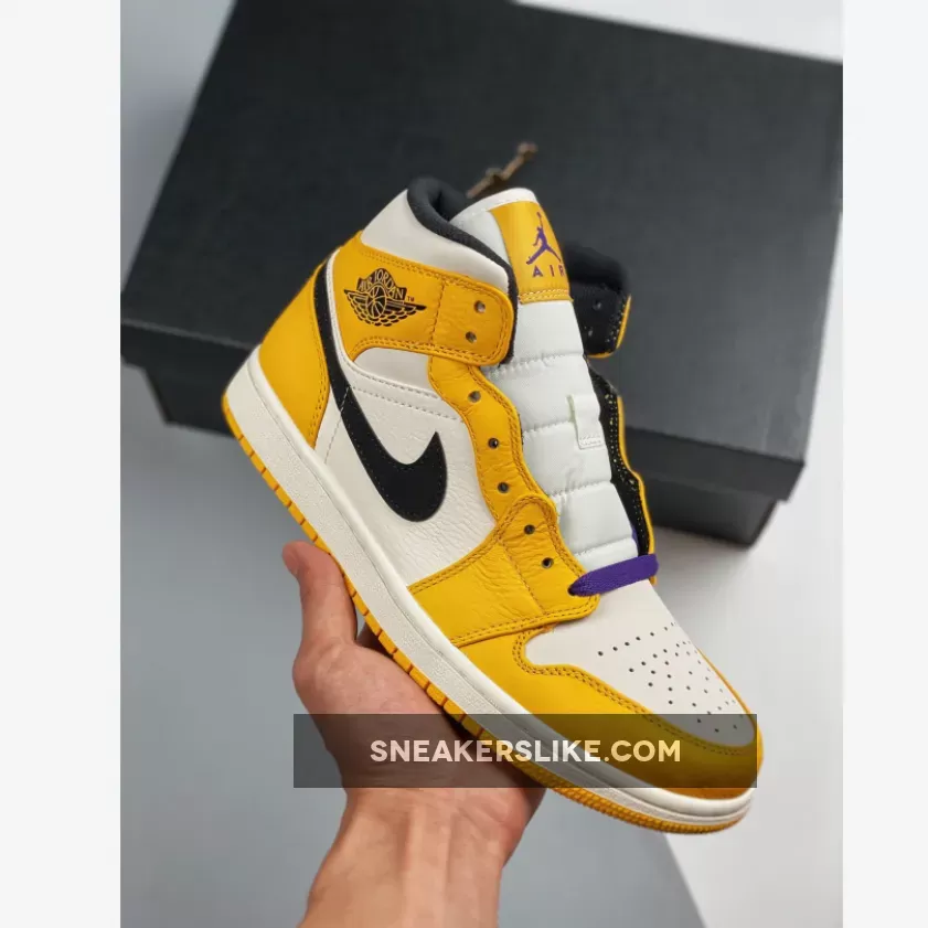 Air Jordan 1 Mid 'Lakers' Sail Yellow On Sale #purple yellow white jordan 1
