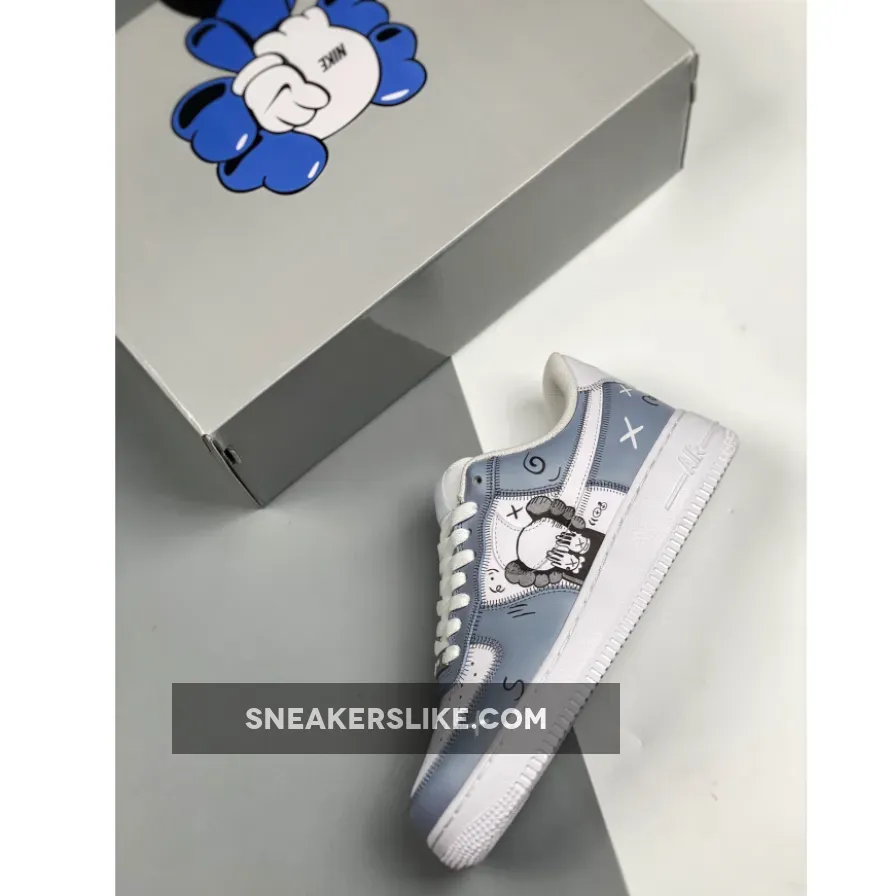 Custom x Kaws Nike Air Force 1 Low Blue White - kaws jordan 1 low