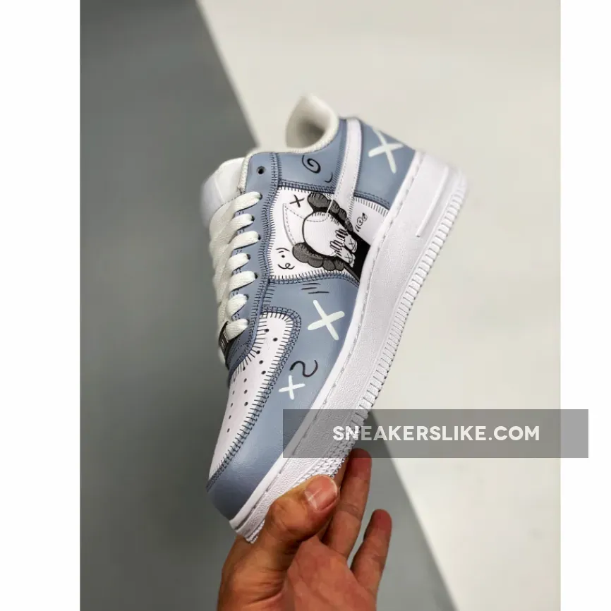 Custom x Kaws Nike Air Force 1 Low Blue White - kaws jordan 1 low