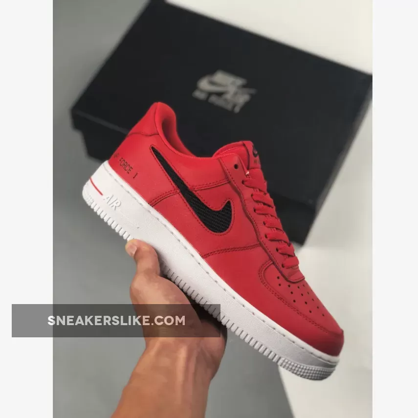 Nike Air Force 1 Red With Cut-Out Swooshes #cut out swooshes