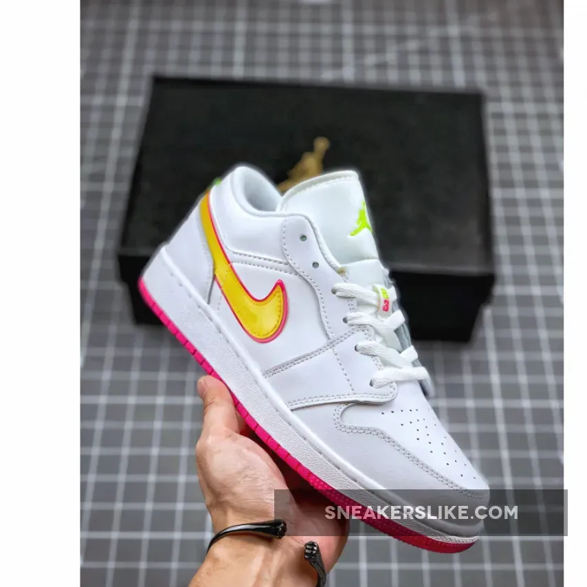 Jordan 1 Low GS White Yellow Pink For Womens CV4610-100 - yellow and pink jordans