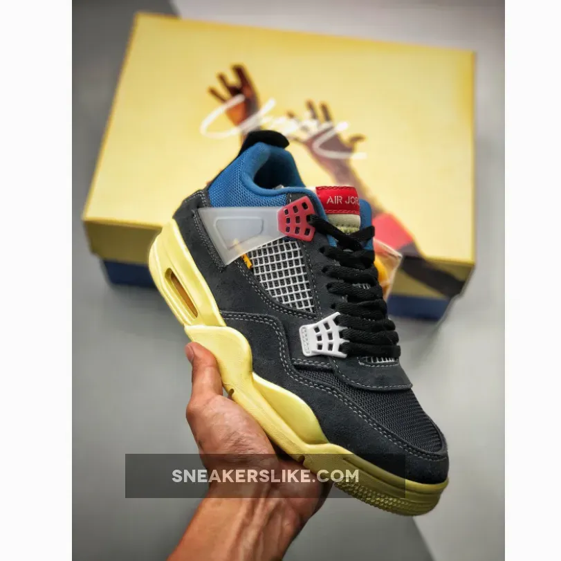 Union X Air Jordan 4 Off Noir/Brigade Blue-Dark Smoke Grey-Light Fusion Red Restock