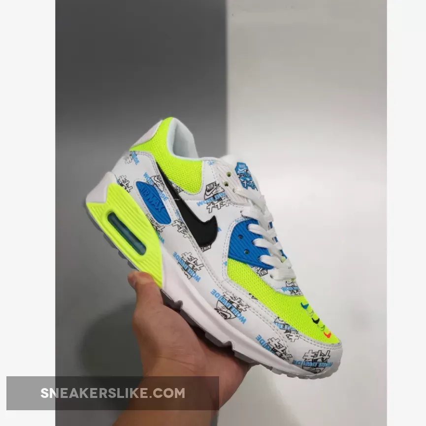 Nike Air Max 90 'Worldwide' White/White-Volt-Blue Fury DA1342-107 New Releases