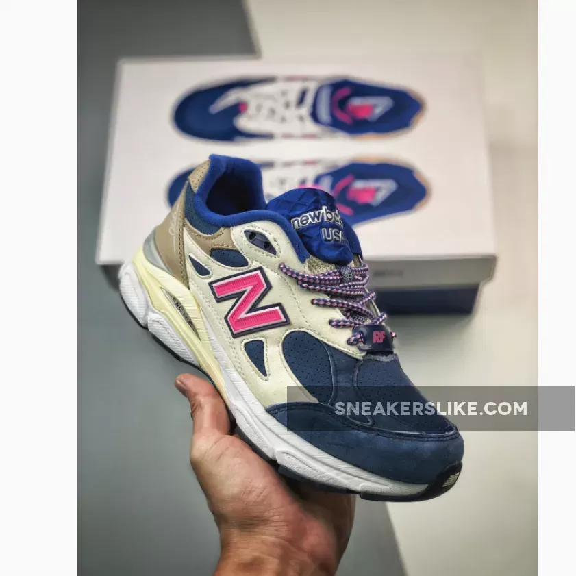 Kith x New Balance 990v3 'Daytona' Tan/Navy/Pink / kith new balance 990v3