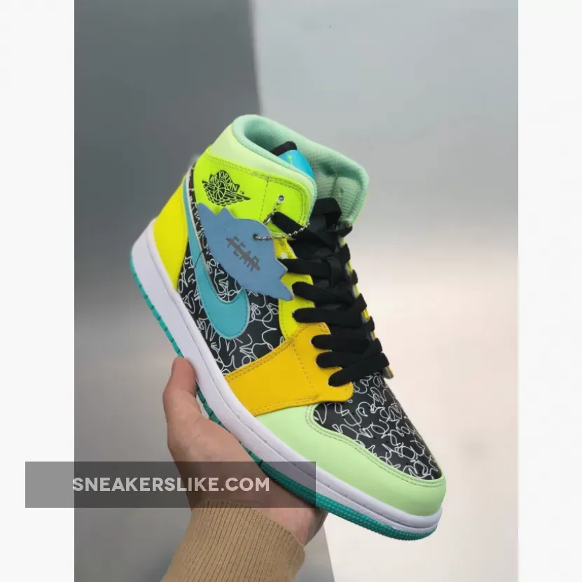 Air Jordan 1 Mid SE GS Black/Auhora Green