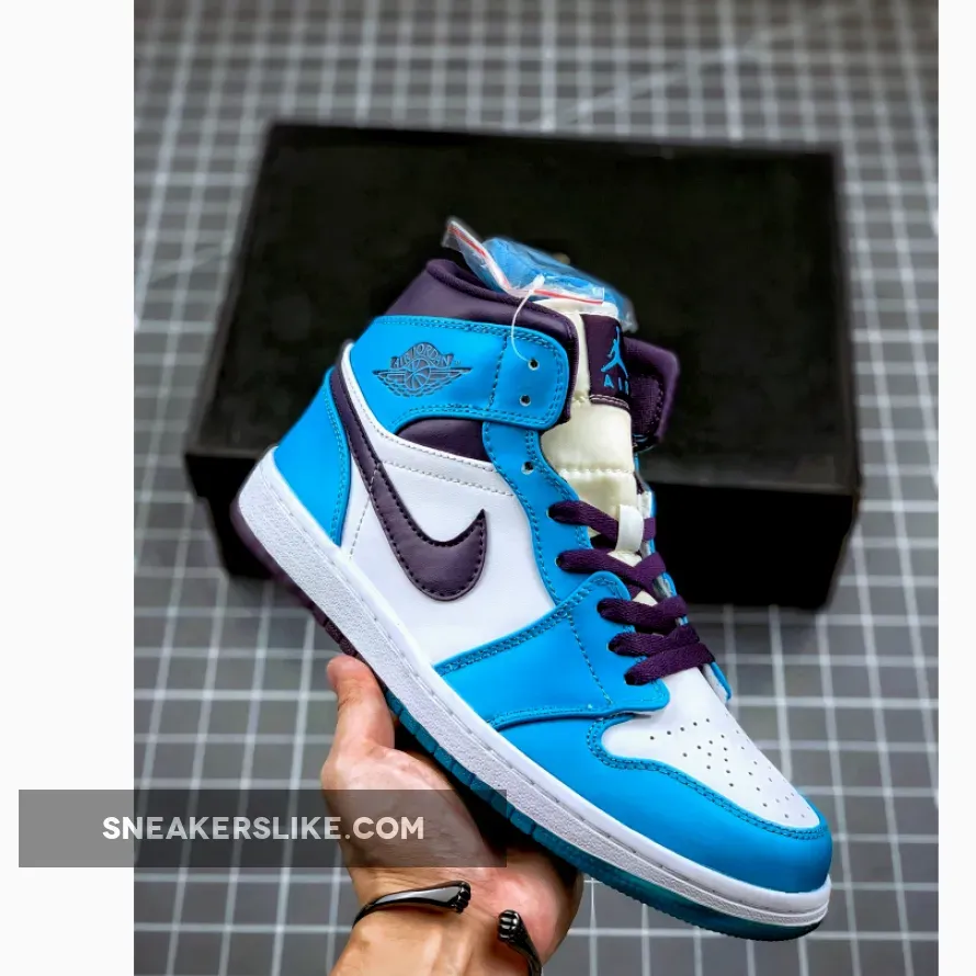 Air Jordan 1 Mid 'Hornets' Blue Lagoon/Grand Purple/White jordan 1 charlotte hornets