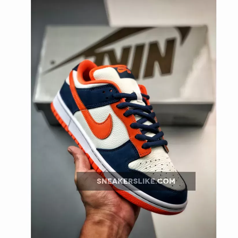 Nike SB Dunk Low Broncos White/Orange Blaze-Midnight Navy 304292-184 - navy white dunks