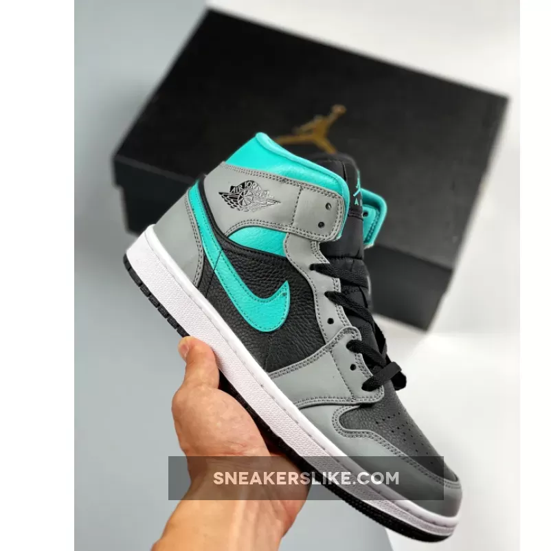 Air Jordan 1 Mid Black Grey Aqua Blue 554724-063 #aqua 13 jordans