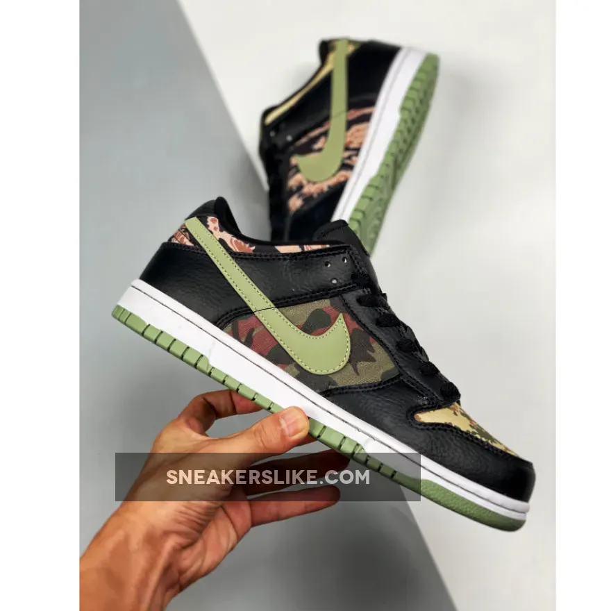 Nike Dunk Low 'Black Multi Camo' Black/Oil Green / orange green black dunks