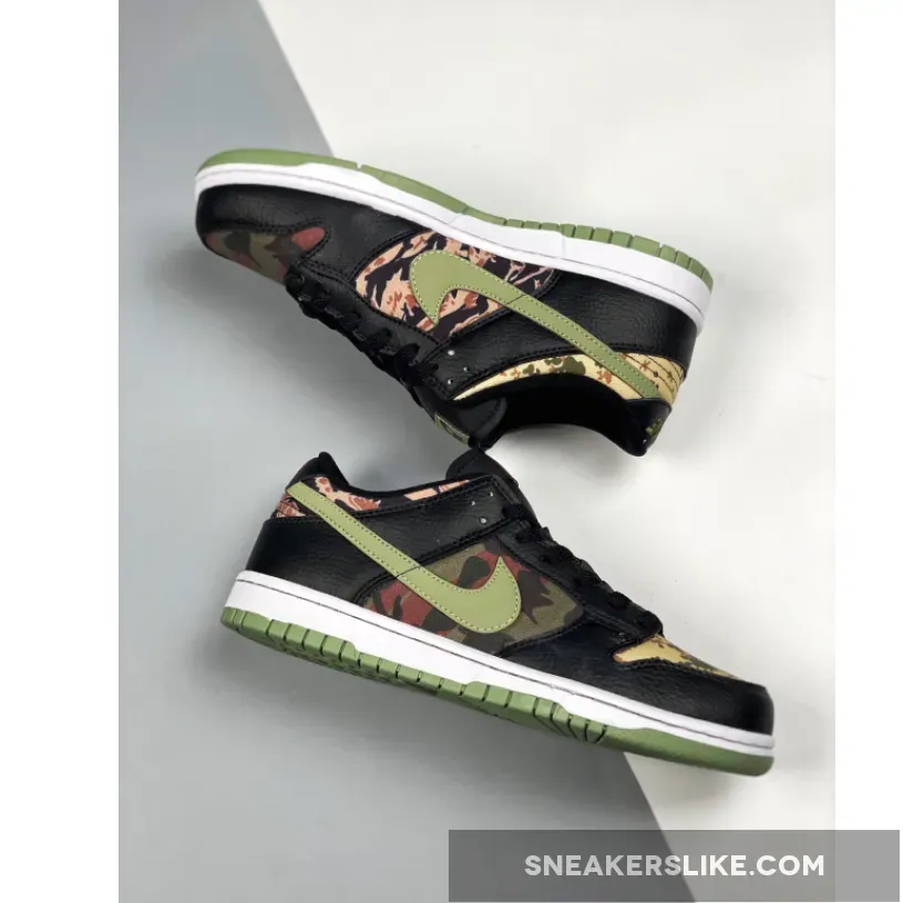 Nike Dunk Low 'Black Multi Camo' Black/Oil Green / orange green black dunks