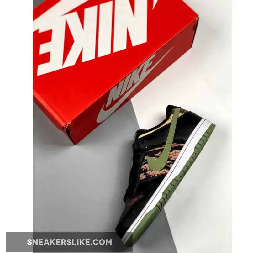 Nike Dunk Low 'Black Multi Camo' Black/Oil Green / orange green black dunks