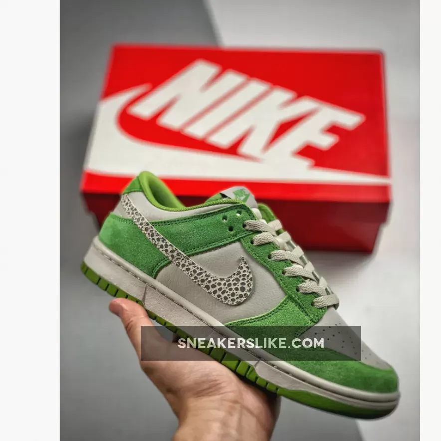 Nike Dunk Low Safari Swoosh Chlorophyll/Light Iron Ore-Cave Stone - safari dunks
