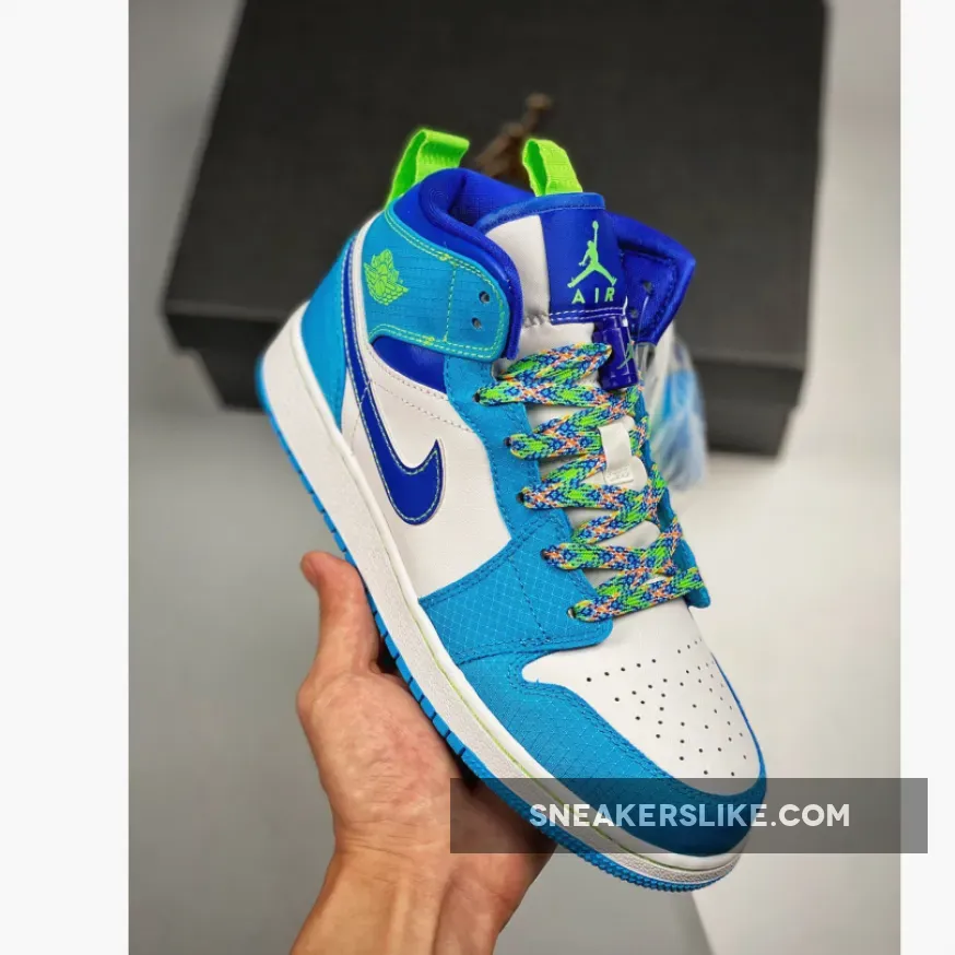 Air Jordan 1 Mid White Blue Neon Green DA8010-400 #neon green jordans