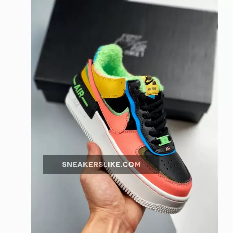 Nike Air Force 1 Shadow SE Solar Flare WMNS CT1985-700 pink and blue tennis shoes