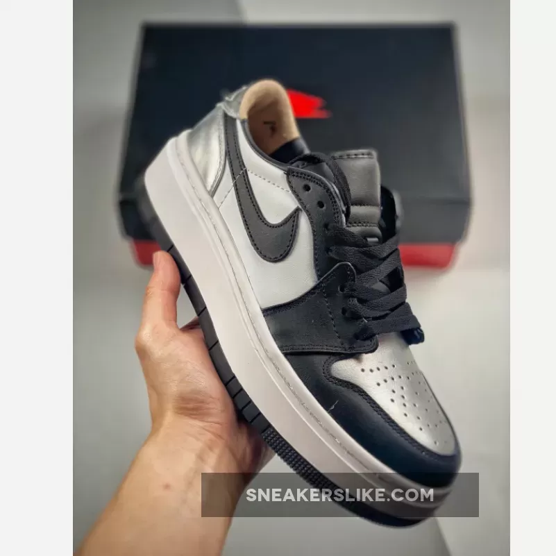 Air Jordan 1 Low LV8D Silver Toe For Womens DQ8561-001 Air Jordan 1 Elevate Low Black And White