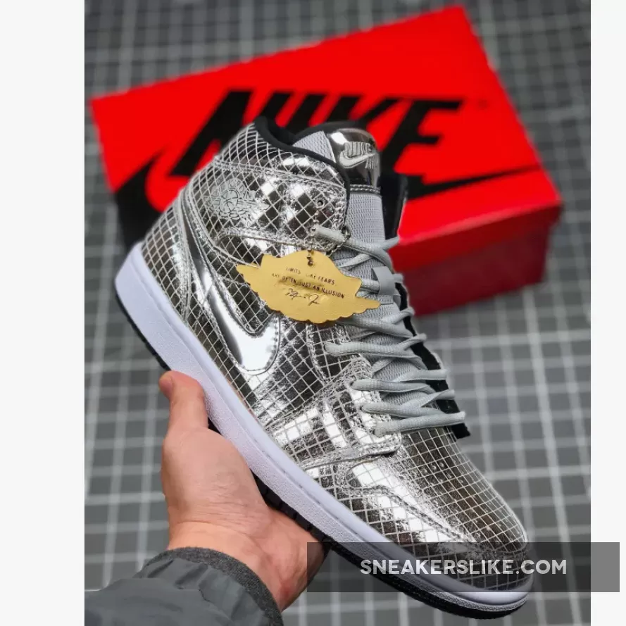 Air Jordan 1 Mid 'Disco Ball' dan 1 Mid 'Disco Ball' Metallic Silver/Black-White / nike disco ball shoes