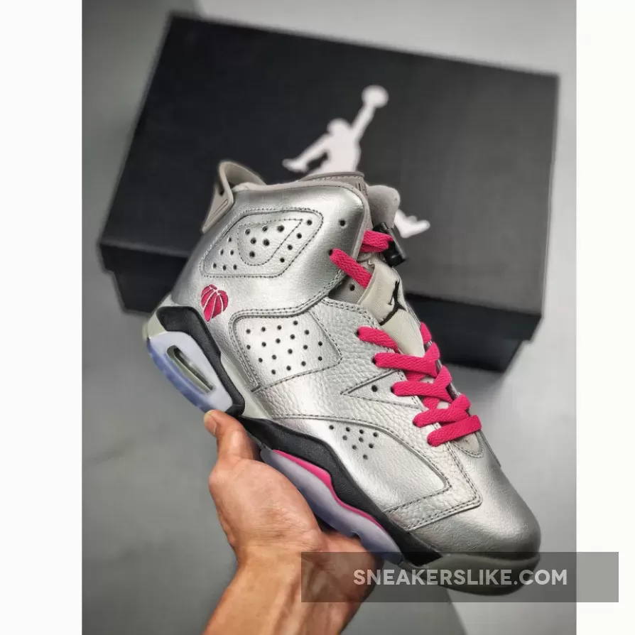 Air Jordan 6 Retro Gg 'Valentine's Day' AJ6 Metallic Silver/Vivid Pink-Black #valentine 6s