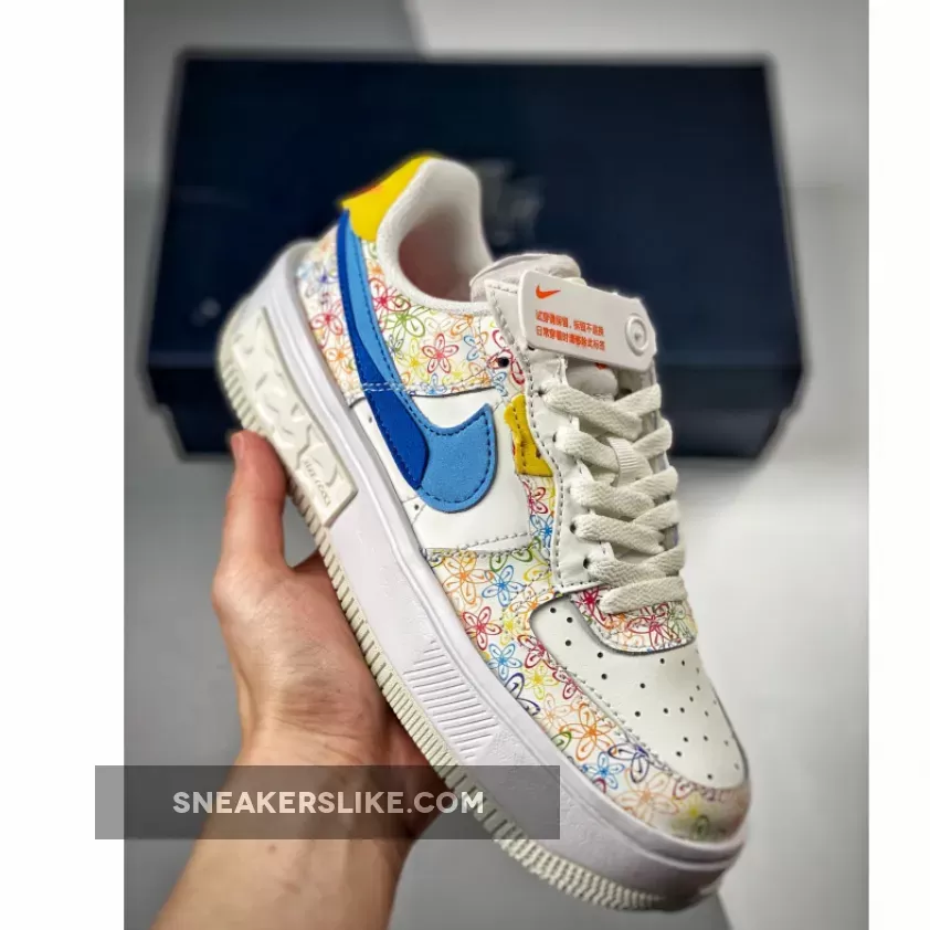 Nike Air Force 1 Fontanka 'Flowers' Sail/University Blue/Vivid Sulfur Nike Air Force Fontanka Blue