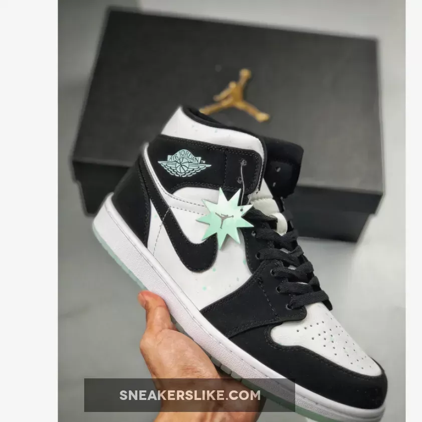 Air Jordan 1 Mid SE GS 'Panda' White/Black-Teal Tint BQ6931-103 - air jordan 1 mid white black teal tint