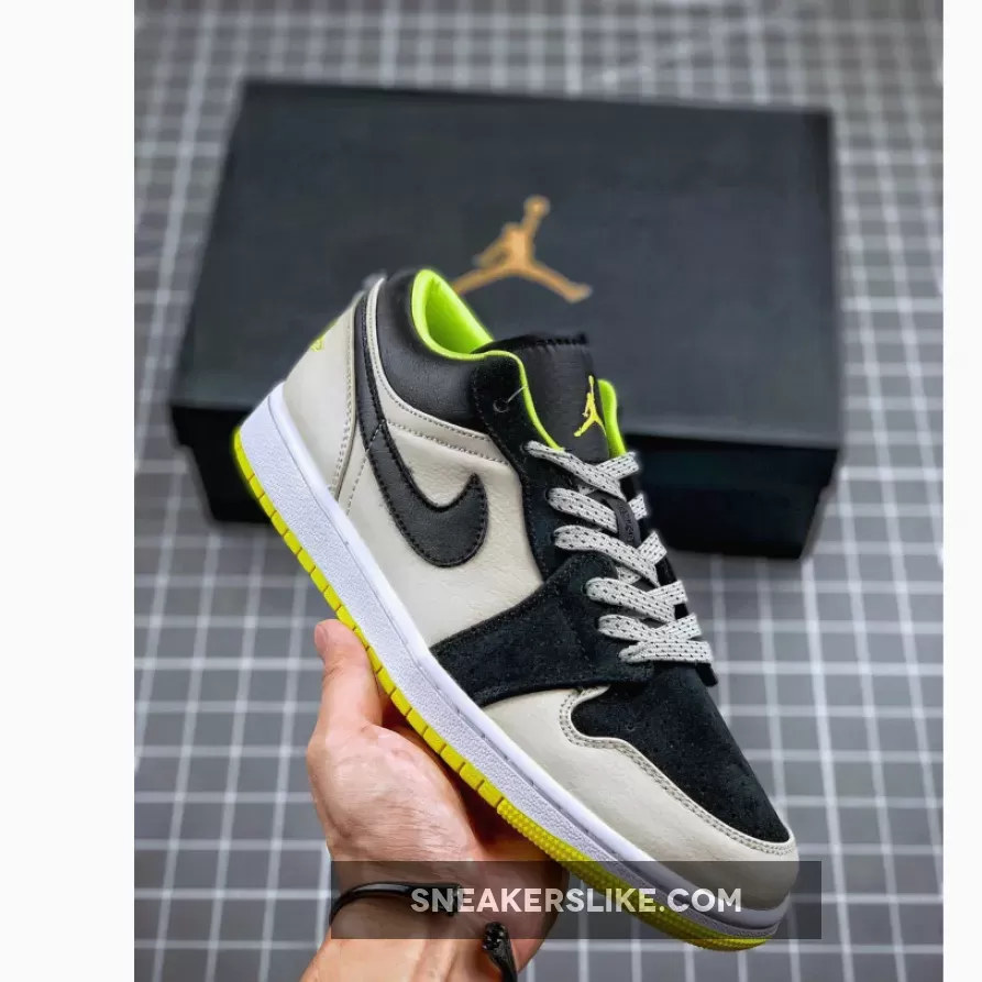 Air Jordan 1 Low 'Venom Green' 553558-009 Air Jordan 1 Low Black Wolf Grey