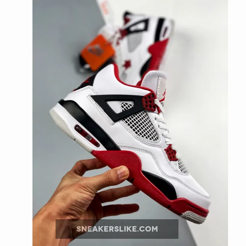 Air Jordan 4 Retro OG 'Fire Red' 2020 Mens White/Fire Red-Black-Tech Grey Basektball DC7770-160 - jordan 4 fire red cement