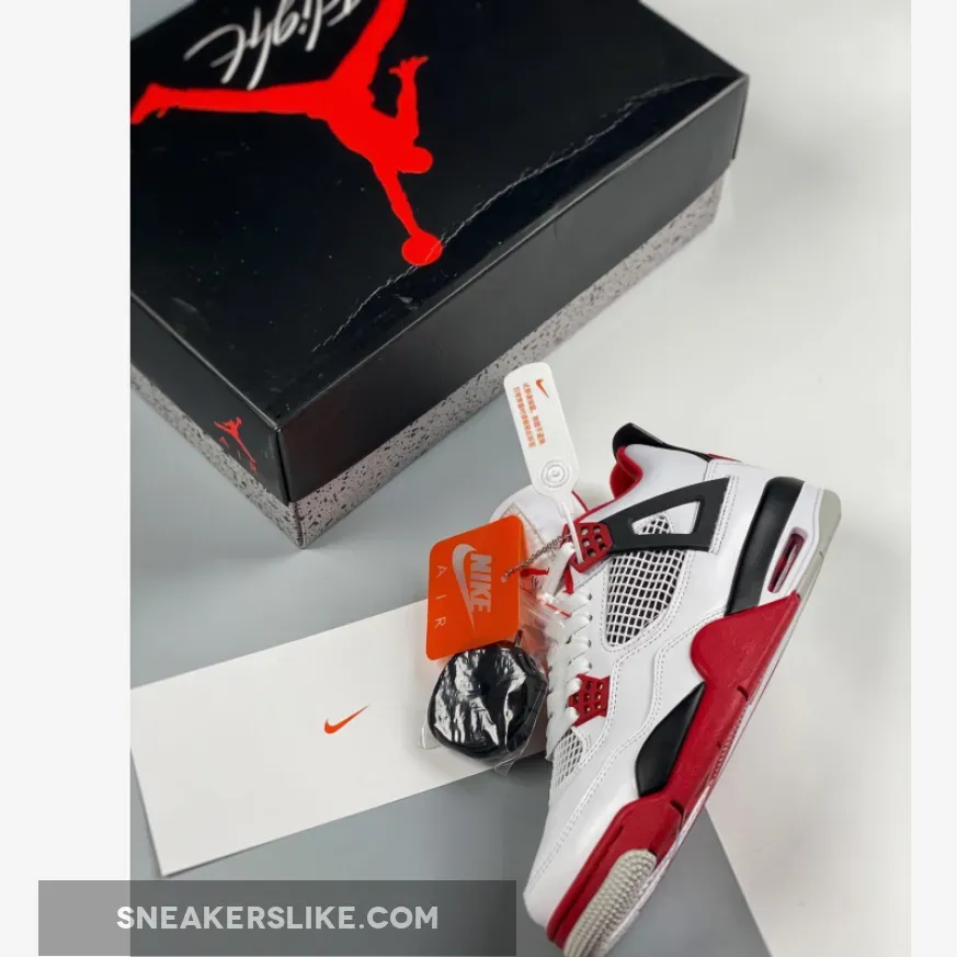 Air Jordan 4 Retro OG 'Fire Red' 2020 Mens White/Fire Red-Black-Tech Grey Basektball DC7770-160 - jordan 4 fire red cement
