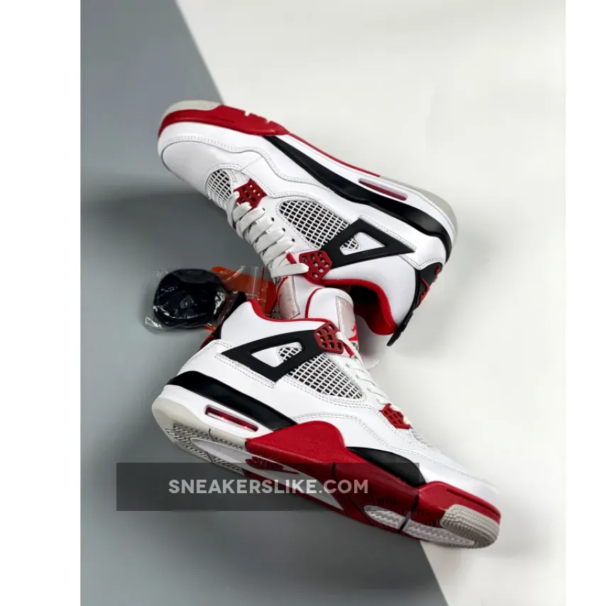 Air Jordan 4 Retro OG 'Fire Red' 2020 Mens White/Fire Red-Black-Tech Grey Basektball DC7770-160 - jordan 4 fire red cement