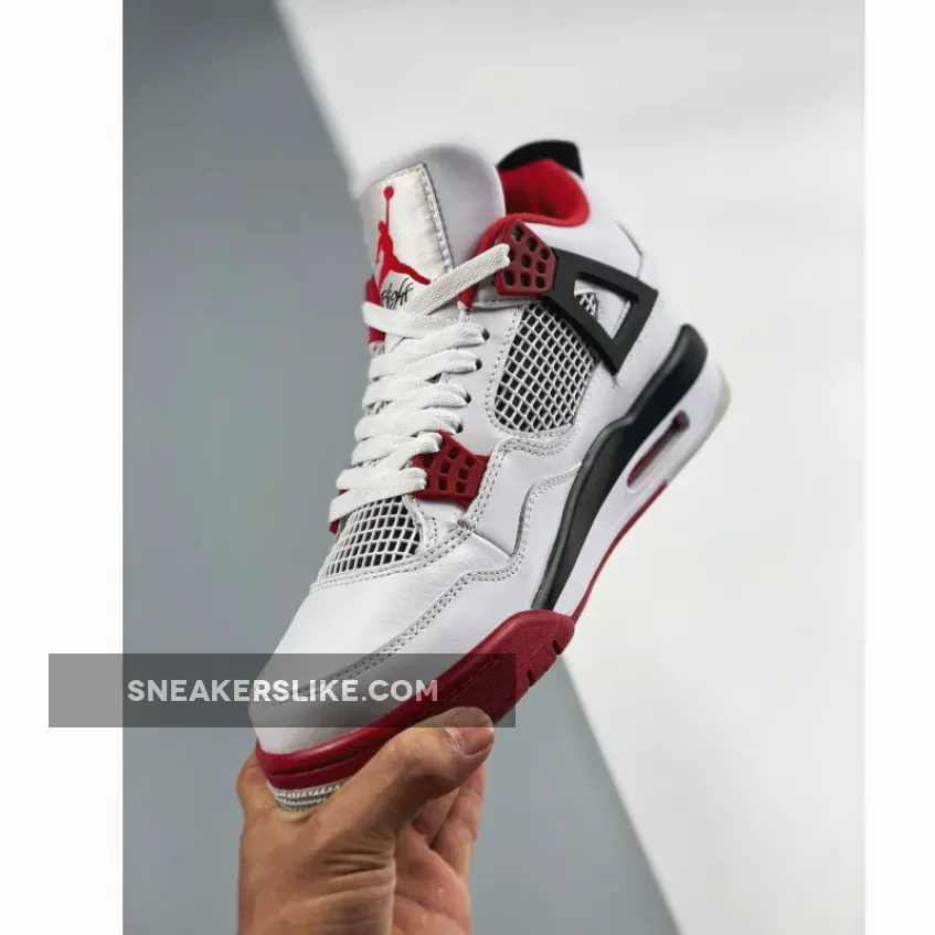 Air Jordan 4 Retro OG 'Fire Red' 2020 Mens White/Fire Red-Black-Tech Grey Basektball DC7770-160 - jordan 4 fire red cement