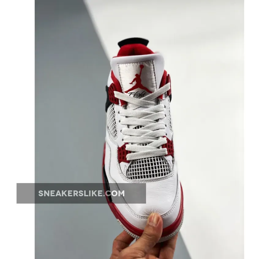 Air Jordan 4 Retro OG 'Fire Red' 2020 Mens White/Fire Red-Black-Tech Grey Basektball DC7770-160 - jordan 4 fire red cement