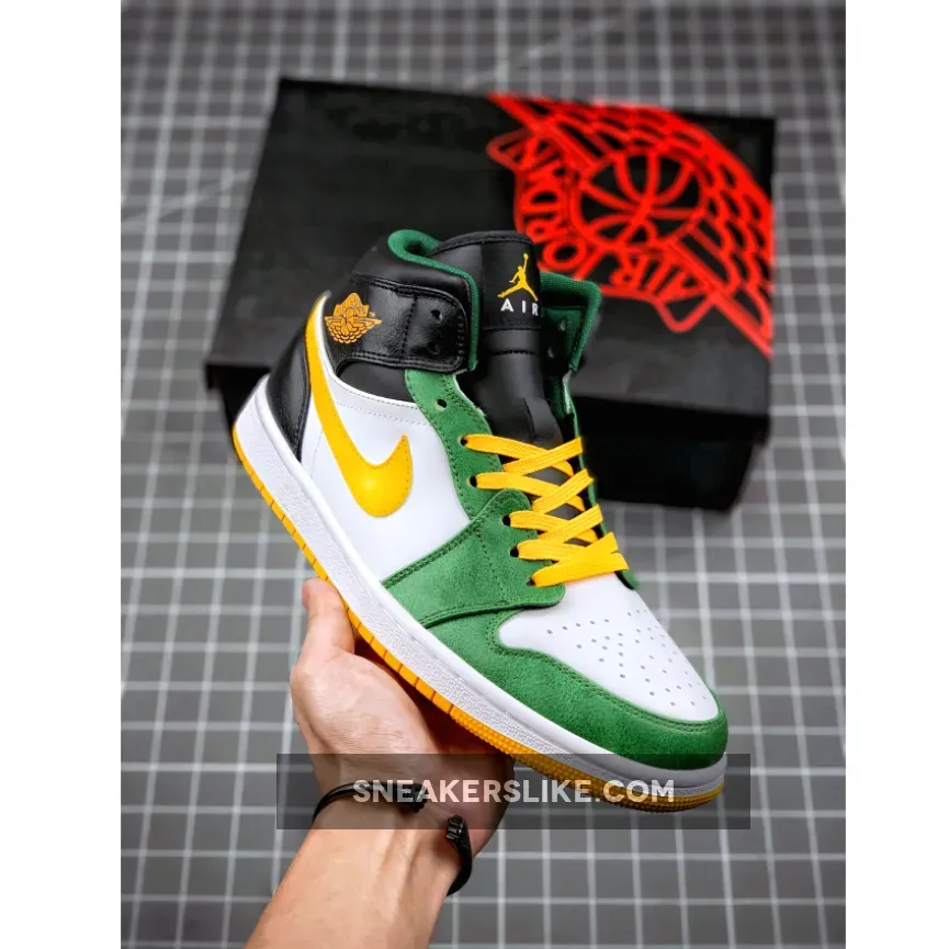 Air Jordan 1 Mid 'Sonics' Gorge Green/University Gold-White-Black air jordan 1 sonics
