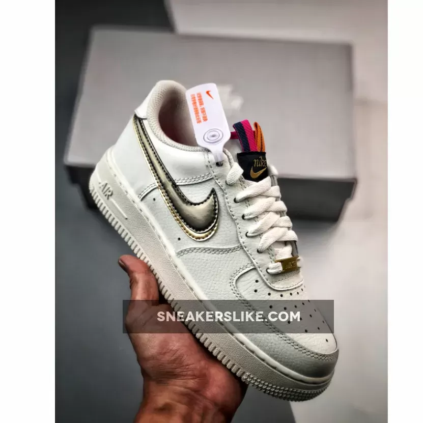Nike Air Force 1 LV8 Double Swoosh Silver Gold DH9595-001 / nike air force 1 '07 double swoosh