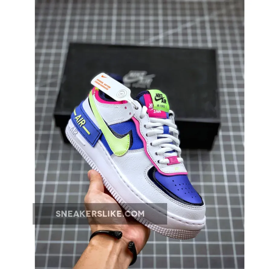 Ladies Nike Air Force 1 Shadow White/Barely Volt-Sapphire-Fire Pink - air force 1 fire