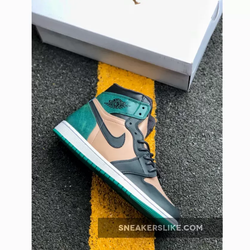 Air Jordan 1 High Premium Bio Beige/Black-Mystic Green - pink green jordan 1
