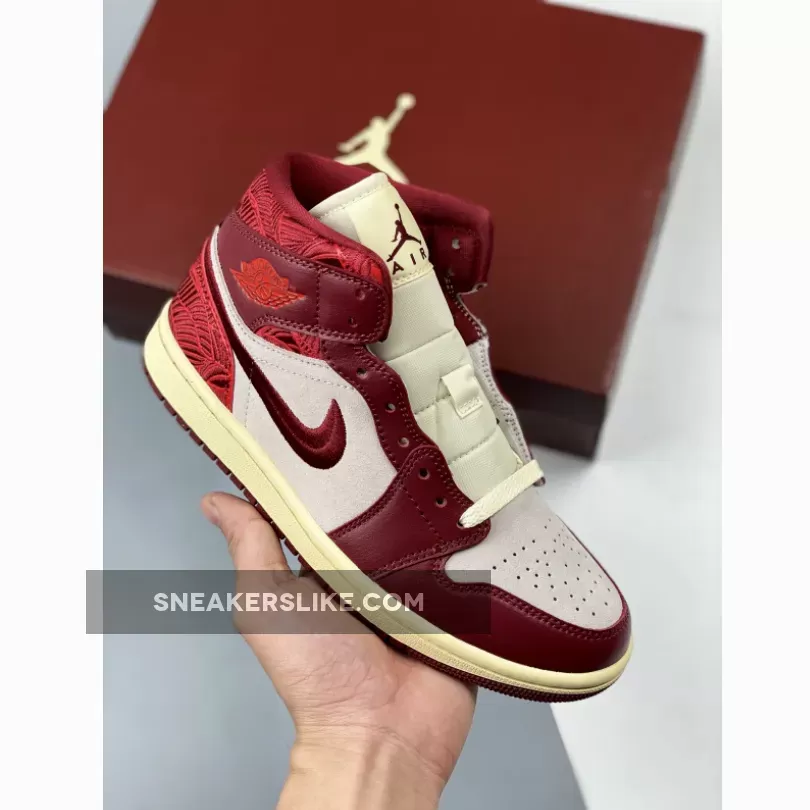 Air Jordan 1 Mid Tiki Leaf Red DZ2820-601 jordan 1 university red